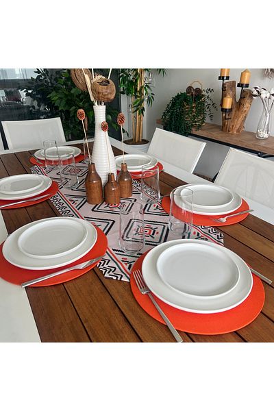 desen izmir 6-Piece Orange Ikat Patterned Supla and Runner Cover Set - American Service, New Collection