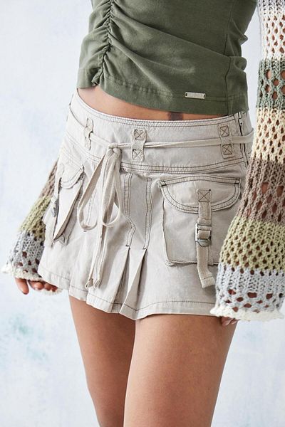 september island Stone Color Mini Cargo Skin Skirt - Utility