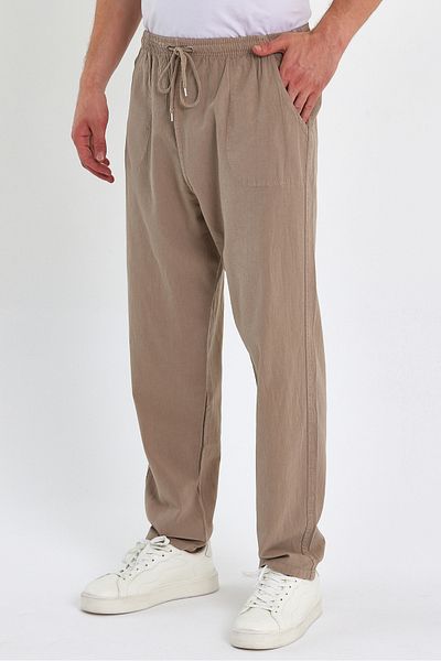 Dechers Large Size Thin Summer Elastic Waist Linen Look 100% Cotton Trousers