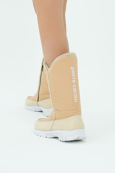 Pierre Cardin Wasserdichte lange Damen-Schneestiefel aus Lammfell in Nude