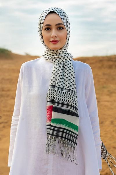 İSTANBULSTYLEMODA Pushi Patterned Long Fringed Palestine Pashmina Shawl - Multicolor FLR24315