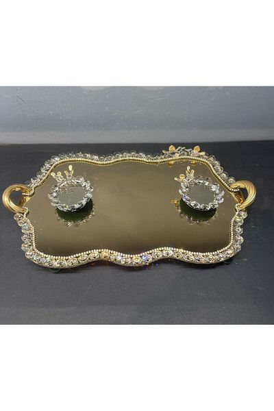 Peramari Decorative Gold Crystal Mirror and Glass Tray