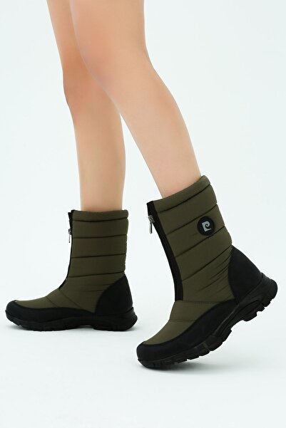 Pierre Cardin Kadın Haki Su Geçirmez Fermuarlı Kürklü Kar Botu