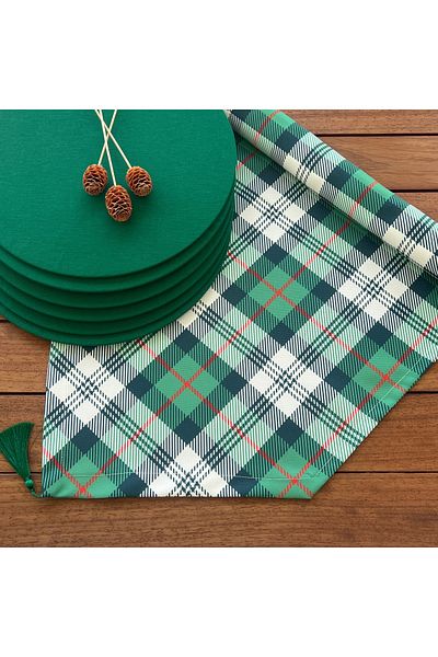 desen izmir Forest Green 6 Color Suplay and Runner Set - American Service, Πράσινο καρό σετ, Νέα Συλλογή, Πρωτοχρονιά