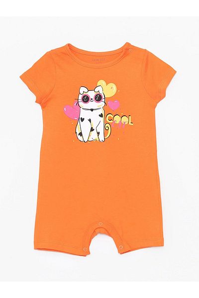 LC Waikiki LCW ECO Crew Neck Short Sleeve Printed Cotton Baby Girl Jumpsuit