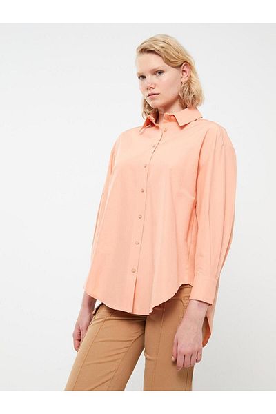 LC Waikiki Γυναικείο πουκάμισο LCW Modest ίσιο μακρυμάνικο υπερμεγέθη ποπλίνα