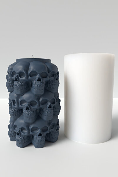 Cageartstudio Kafatası Kulesi Mum Silikon Kalıp -  Büyük Kurukafa Silindir Ka...