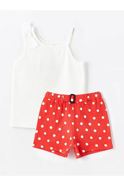 LC Waikiki LCW baby Crew Neck Strappy Baby Girl Blouse and Shorts 2 Pieces Set