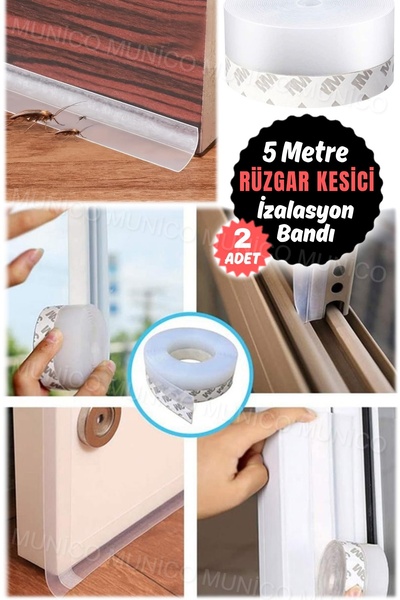 Munico 2 Adet 5 Metre Cam Duş Ev Kapı Contası Su Geçirmez Rüzgar Geçirmez Toz...