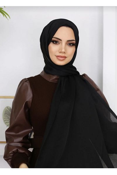 Trablus Shiny Satin Textured Hijab Evening Dress Chiffon Shawl