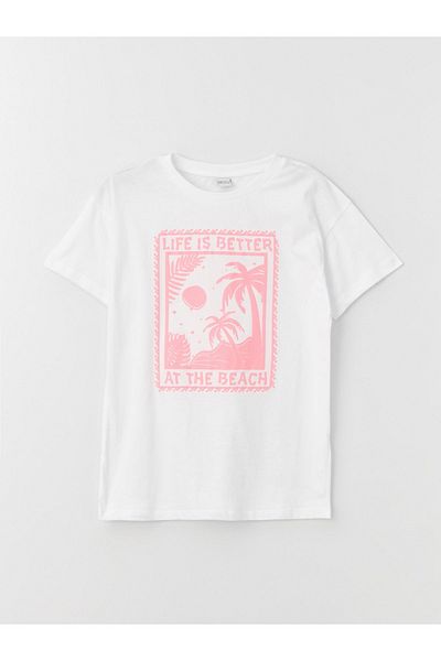 LC Waikiki Fată - Tricou cu mânecă scurtă imprimat cu decolteu