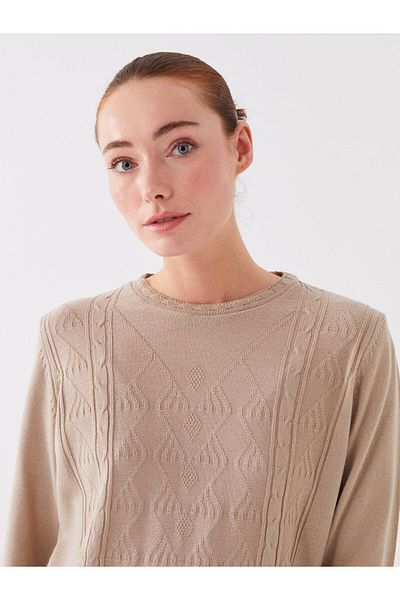 LC Waikiki Pulover de damă cu mânecă lungă și decolteu cu model