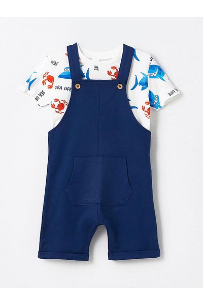 LC Waikiki LCW baby Square Collar Strappy Baby Boy Salopet and T-Shirt 2 Pieces Set