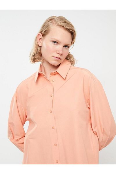 LC Waikiki Γυναικείο πουκάμισο LCW Modest ίσιο μακρυμάνικο υπερμεγέθη ποπλίνα