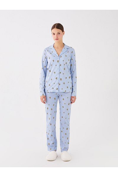 LC Waikiki Set de pijamale de damă cu mânecă lungă, cu model, cu guler de cămașă
