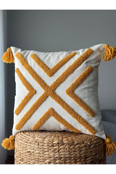 punchatolyem Geometric Bohemian Model Throw Pillow Cover - Handmade Punch Panc