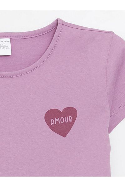 LC Waikiki Crew Neck Printed Short Sleeve T-Shirt for Baby Girl