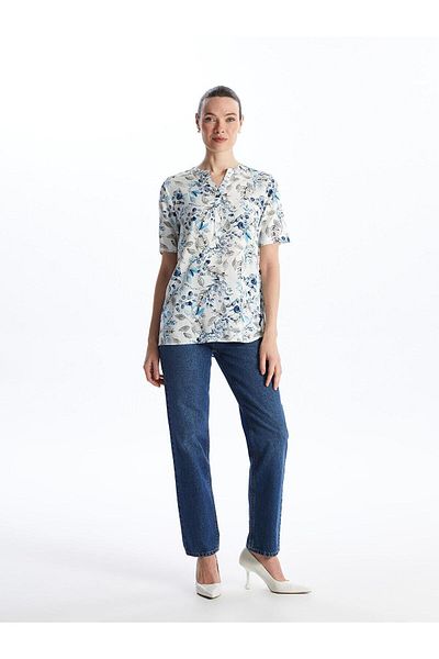 LC Waikiki LCW Grace - Women's Flowers Print Blouse with Missed Collar
