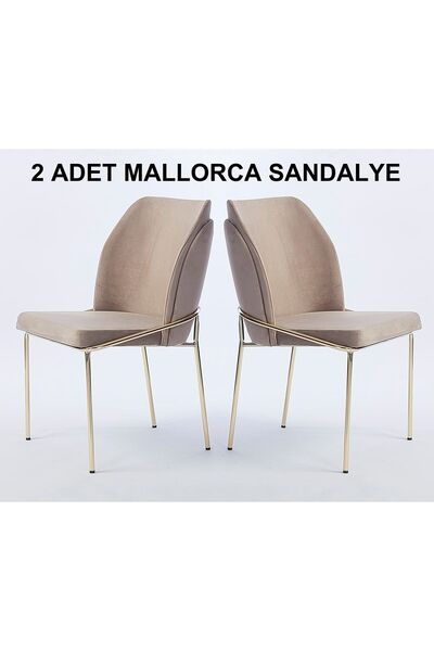 Pİ MOBİLYA 2 Adet Mallorca Yemek Odası Sandalyesi - Metal Gold Ayaklı - Silin...