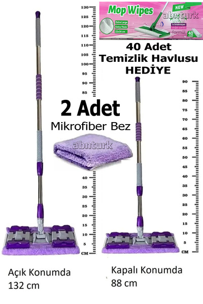 abnturk 40 Adet Özel Islak Havlu Hediyeli Yer Cam Silme Mopu Mikrofiber Yedek...