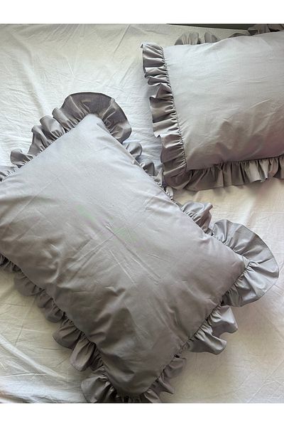 Blue Atelier 2 Pieces Gray Frilly Pillow Case