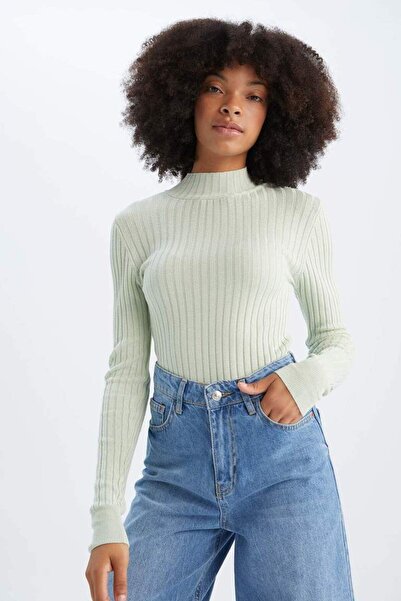 DeFacto Slim Fit Half Turtleneck Basic Ribbed Knitwear Sweater