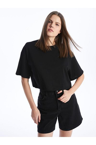 LC Waikiki Women's Crop - Crew Neck, Straight Cut