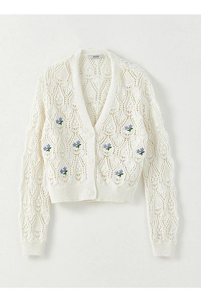 LC Waikiki V-Neck Embroidered Long Sleeve Women's Knitwear Cardigan