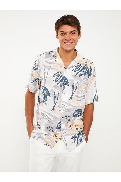 LC Waikiki LCW Men's Viscose Shirt - Casual Regular Fit, Short Sleeves, Patterned