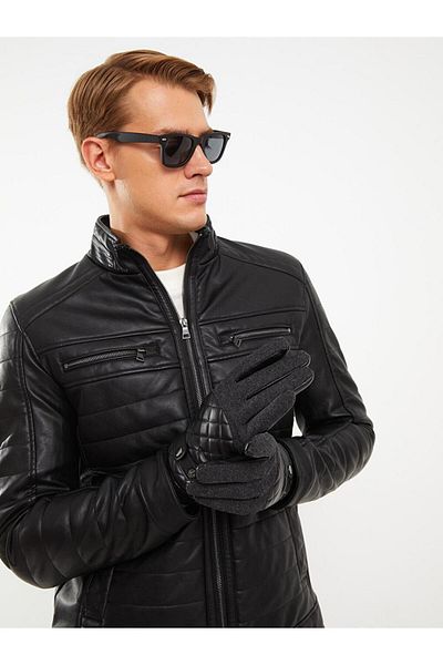 LC Waikiki LCW ACCESSORIES Καπιτονέ ανδρικά γάντια δερμάτινης εμφάνισης