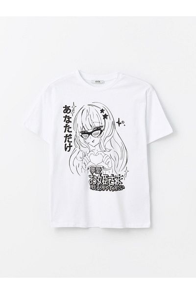 LC Waikiki Femei - Tricou cu mânecă scurtă imprimat cu decolteu