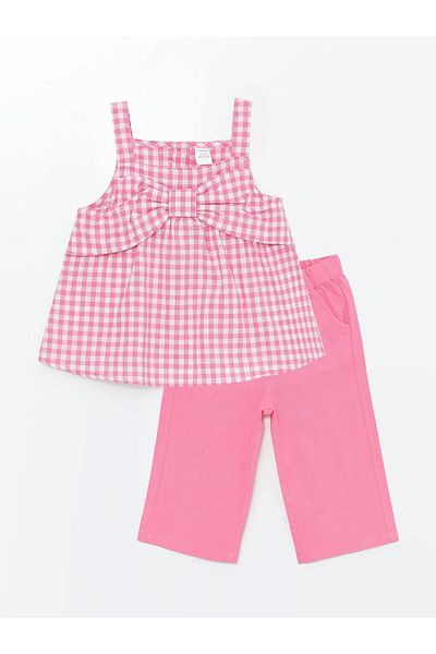 LC Waikiki LCW baby Square Collar Strap Baby Girl Blouse and Trousers 2 Pieces Set