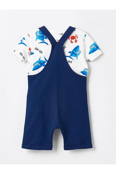 LC Waikiki LCW baby Square Collar Strappy Baby Boy Salopet and T-Shirt 2 Pieces Set