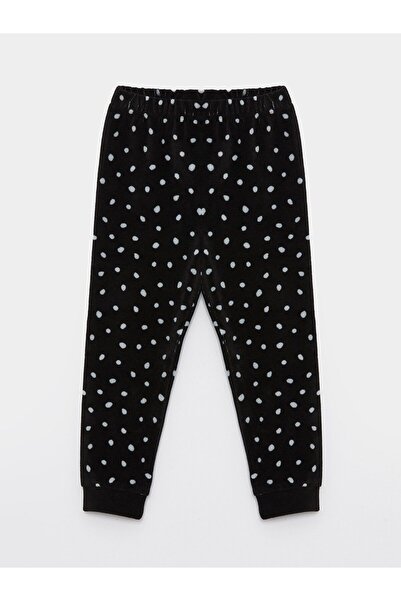 LC Waikiki Bisiklet Yaka Uzun Kollu Nakışlı Kadife Kız Bebek Pijama Takımı