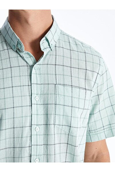 LC Waikiki LCWAIKIKI - Men's Poplin Shirt, Short Sleeve, Plaid Print, Regular Fit