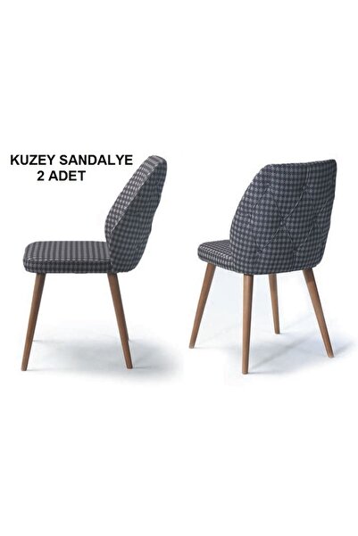 Pİ MOBİLYA 2 Adet Kuzey Yemek Odası Sandalyesi - Ahşap Ayak - Silinebilir Kumaş