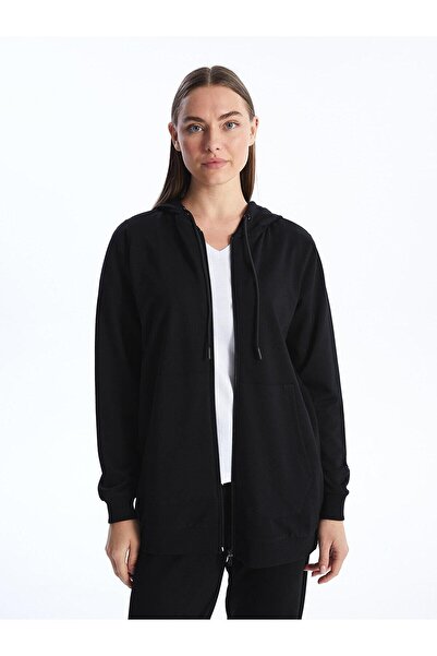 LC Waikiki LCWAIKIKI Classic Kapüşonlu Düz Uzun Kollu Kadın Fermuarlı Sweatshirt