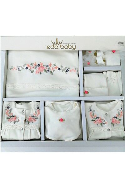Eda Baby طقم خروج من المستشفى مكون من 10 قطع من الكروشيه مطرز بالزهور الفاخرة للفتيات الصغيرات