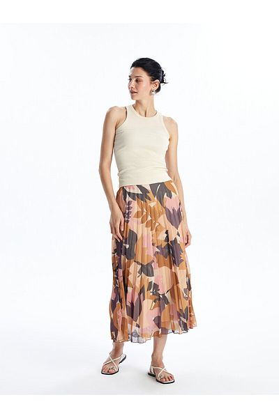 LC Waikiki Patterned Chiffon Women's Skirt - LCW Elastic Waist