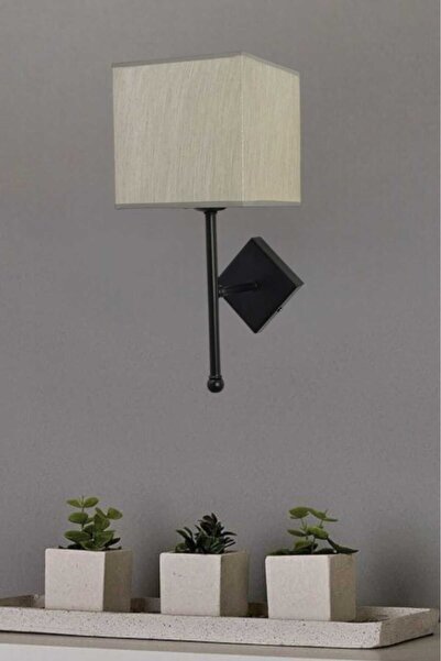 BSA LIGHTING ESTE TEKLİ SİYAH MODERN APLİK (GRİ KARE ABAJURLU)