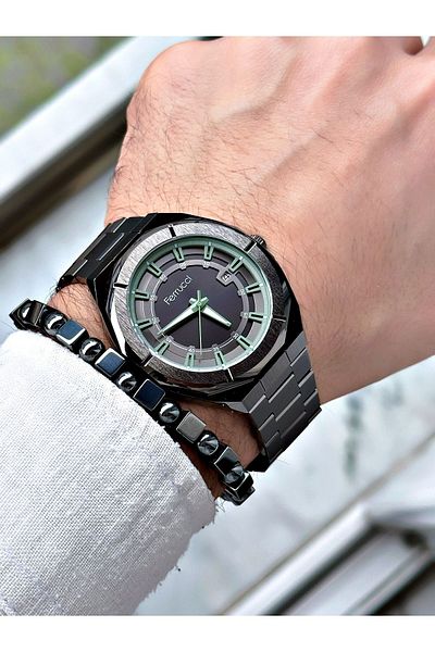 Ferrucci Men's Wristwatch and Bracelet - Smoke Color, Steel Cord, Gift