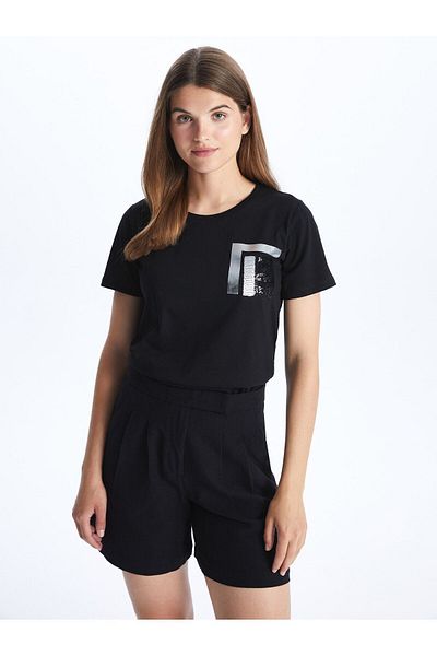 LC Waikiki Crew Neck Sequin Embroidered Short Sleeve Women's T-Shirt