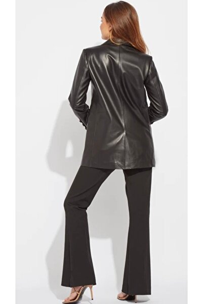 janbely Siyah Blazer Deri Ceket