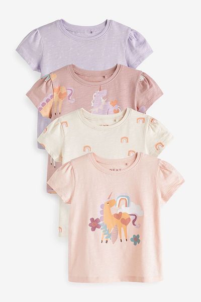 Next Baby 100% Cotton Pink Unicorn Patterned 4-Piece Tights Bottom Top Set
