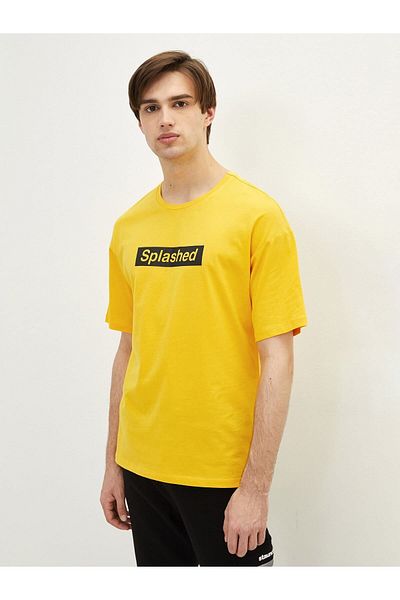 LC Waikiki Oversize Ανδρικό μπλουζάκι με λαιμόκοψη με κοντό μανίκι με στάμπα και χτενισμένο βαμβάκι