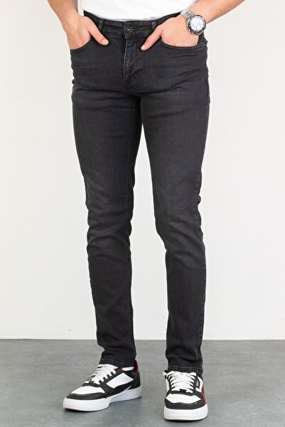 HLT JEANS Jeffrey Taşlamalı Slim Fit Antrasit Kot Pantolon