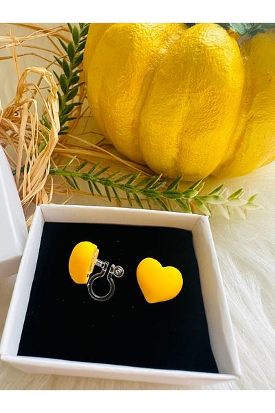 1PARÇAMAVİ Heart Transparent Invisible Clip Children's Earrings - Non-perforated Ear