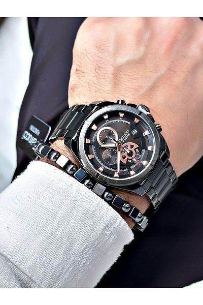 Ferrucci Men's Wristwatch - Black, Steel Cord, Bracelet Gift, Functions Active