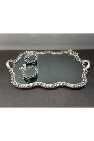 Peramari Decorative Crystal Glass Mirror Cloud Presentation Tray Silver
