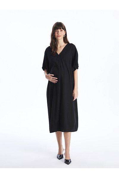 LC Waikiki V-Neck Straight Short Sleeve Oversize Pregnant Dress
